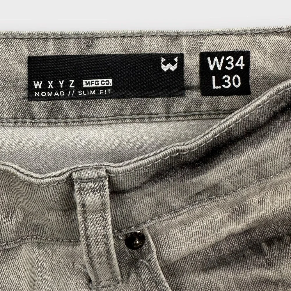 WXYZ Jeans Mens 34x30 Gray Wash Nomad Slim Fit‎ Distressed Stretch Moto Grunge